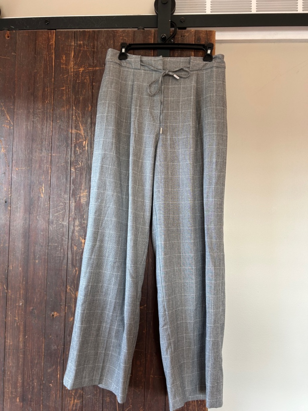 Nicole Miller Gray Plaid Wide-Leg Trousers